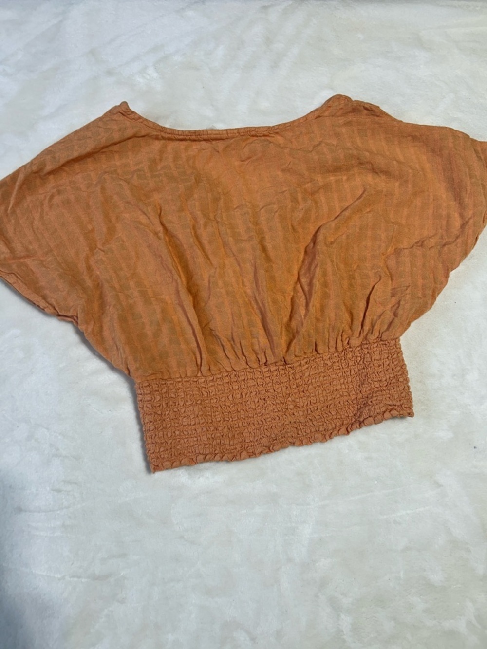 Japna Rust Orange Button-Front Smocked Crop Top - Picture 4 of 4